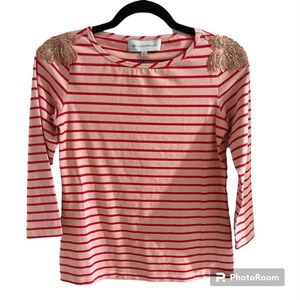 NWT Tuckernuck Red and Pink Stripe Shirt with beaded shoulder appliqués …